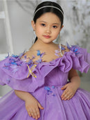 Kids Girls Knee Length Purple Tulle Birthday Party Dress childrensterritory