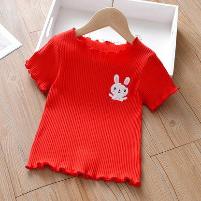 Kids Girls Ruffle Sleeves Cartoon Printed Tops