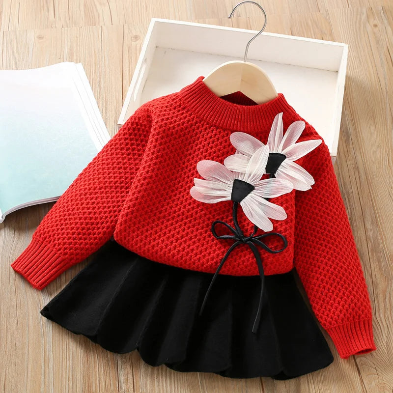 Girls’ Elegant Winter Party Dresses with Floral Design