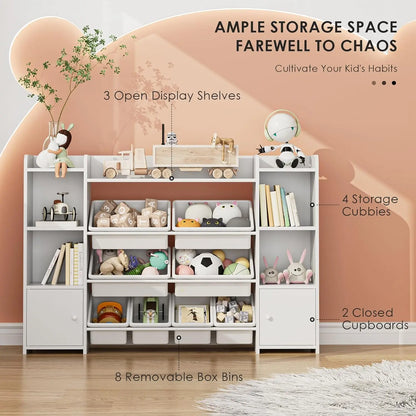 55-inch Toy Storage Organizer Featuring 8 Toy Bins and Shelves childrensterritory
