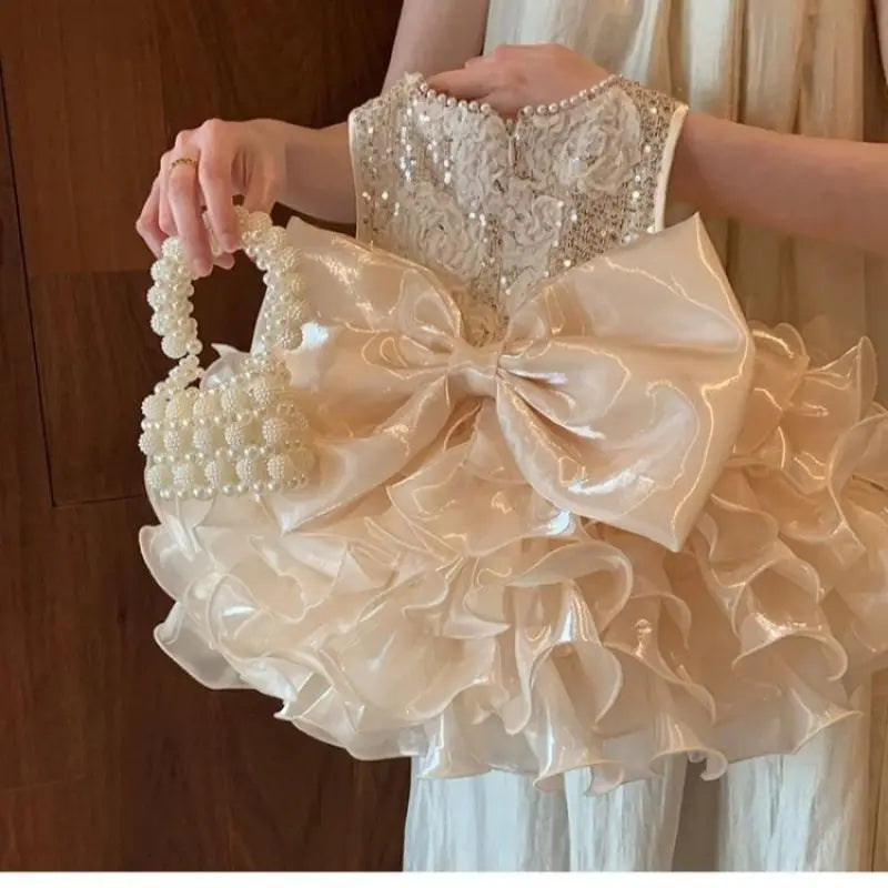 High Quality Kids Girls Bead-sequin-flower Party Dress childrensterritory