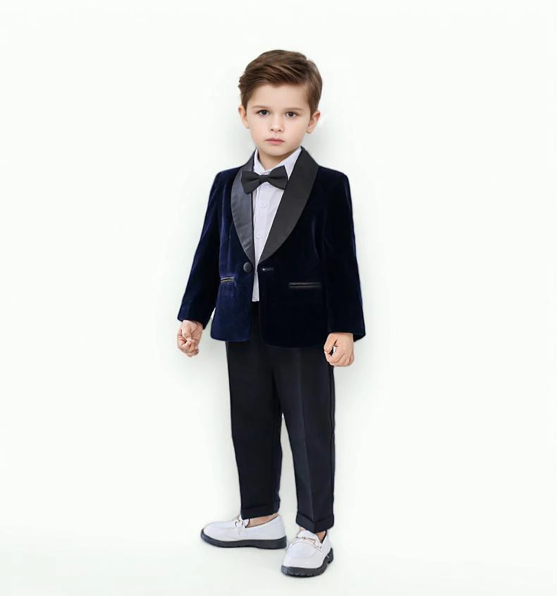 Kids Boys Formal Velvet Suit Set With Bowtie