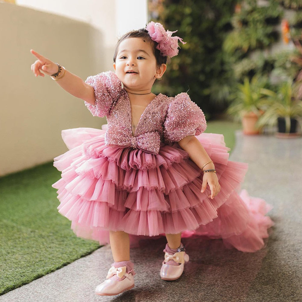 Fluffy High-Low Tiered Princess Birthday Party Gown for Girls childrensterritory