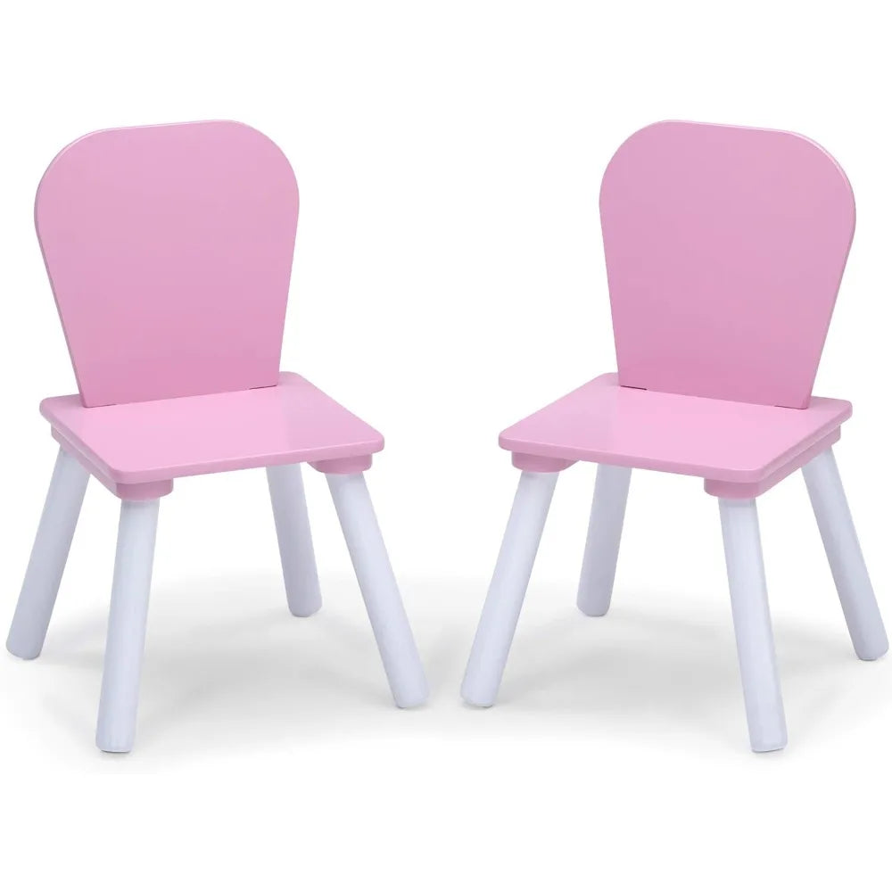 White and Pink Kids Table and Chair Set with Storage