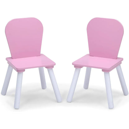 White and Pink Kids Table and Chair Set with Storage