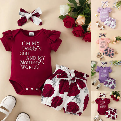 Letters Print Romper and Flower Shorts Set for Baby Girl