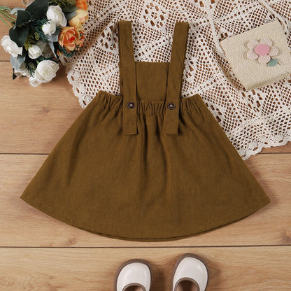 Girls Cartoon Design Shoulder Strap Skirt Dress