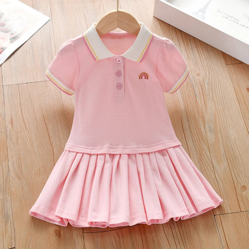 Little Girls Rainbow Design Polo-Style Summer Dress childrensterritory