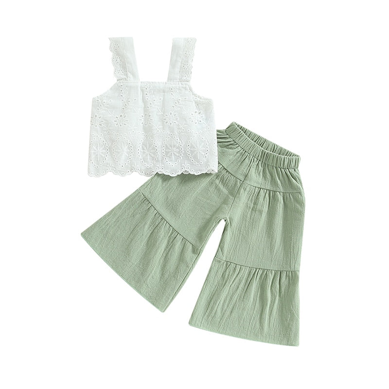 Sleeveless Lace Top and Wide Leg Pants Set for Kid Girls childrensterritory