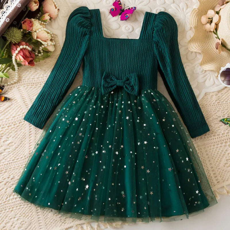 Girls' Long-Sleeved Fluffy Party Dresses