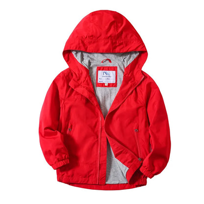 Kids Boys Solid Color Windproof Hooded Jacket childrensterritory