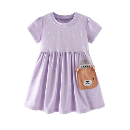 Kids Girls Soft Cotton Cartoon Print Summer Casual Dress