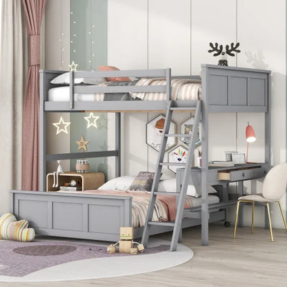 Parent-Child Bunk Bed with Desk and 2 Drawers childrensterritory