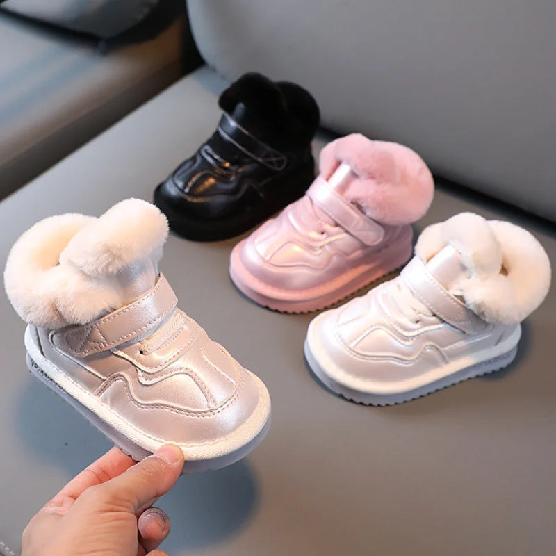 Kids Girls Waterproof Warm Shoes with Cashmere Design childrensterritory