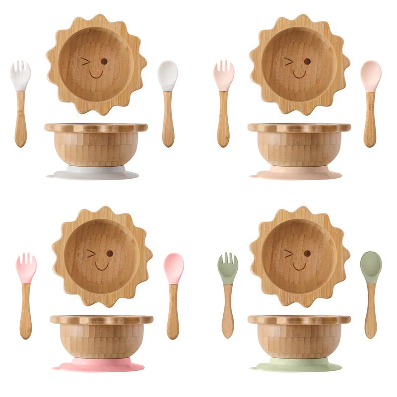 Baby Wooden Tableware Set with Silicone Suction Handle childrensterritory
