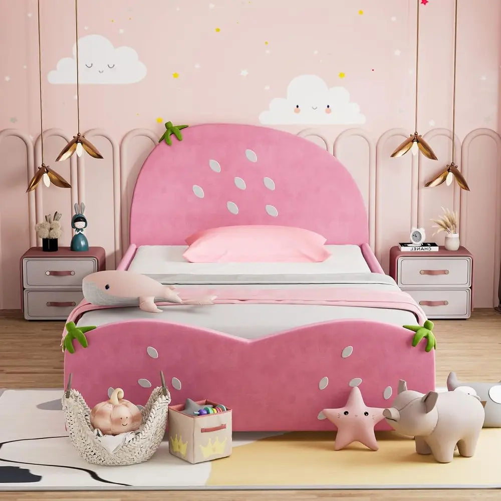 Kids Upholstered Platform Bed Berry Pattern