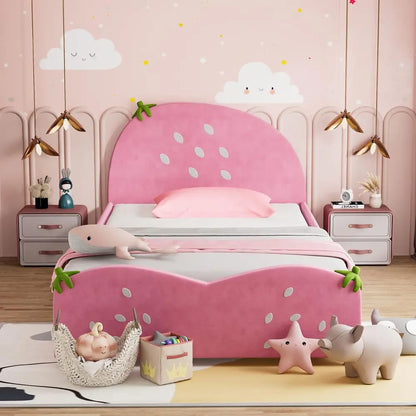 Kids Upholstered Platform Bed Berry Pattern