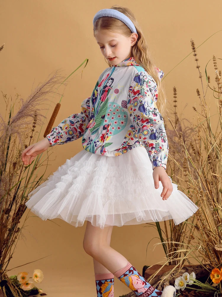 Kids Girl Printed Hooded Jacket and Elastic Waist Pant Set childrensterritory