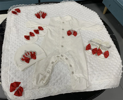 5pcs Sequin Bling Crown Design Baby Girl Welcome Home Outfits childrensterritory
