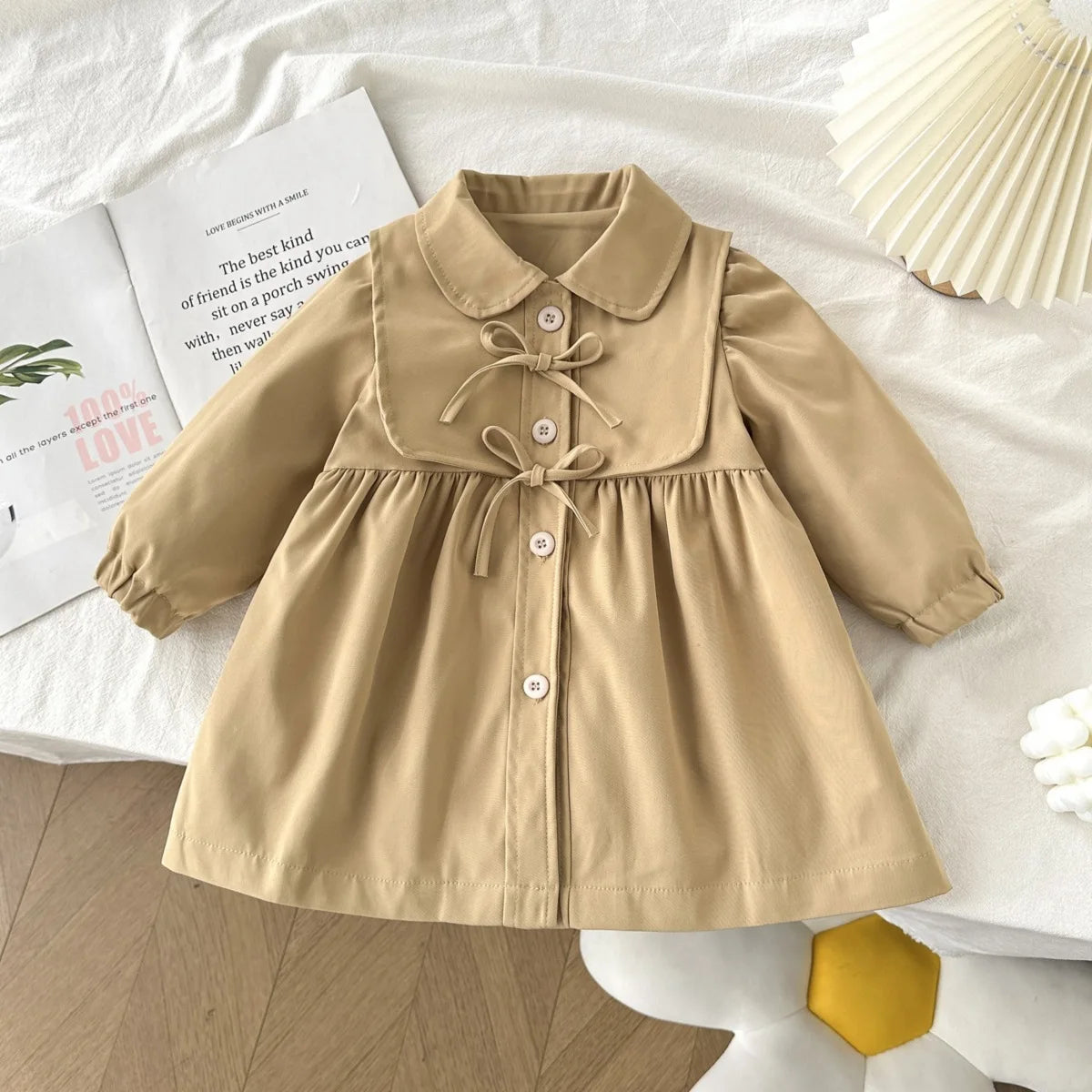 Little Girls Cotton Turn Down Collar Trench Coat childrensterritory