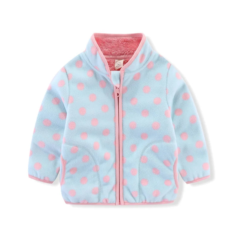 Kids Girls Warm Fleece Flowers Print Zipper Jackets