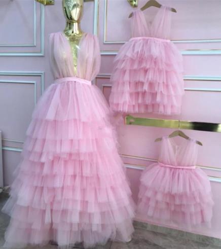 Mother-Daughter Tiered Puffy Tulle Matching Party Dresses childrensterritory