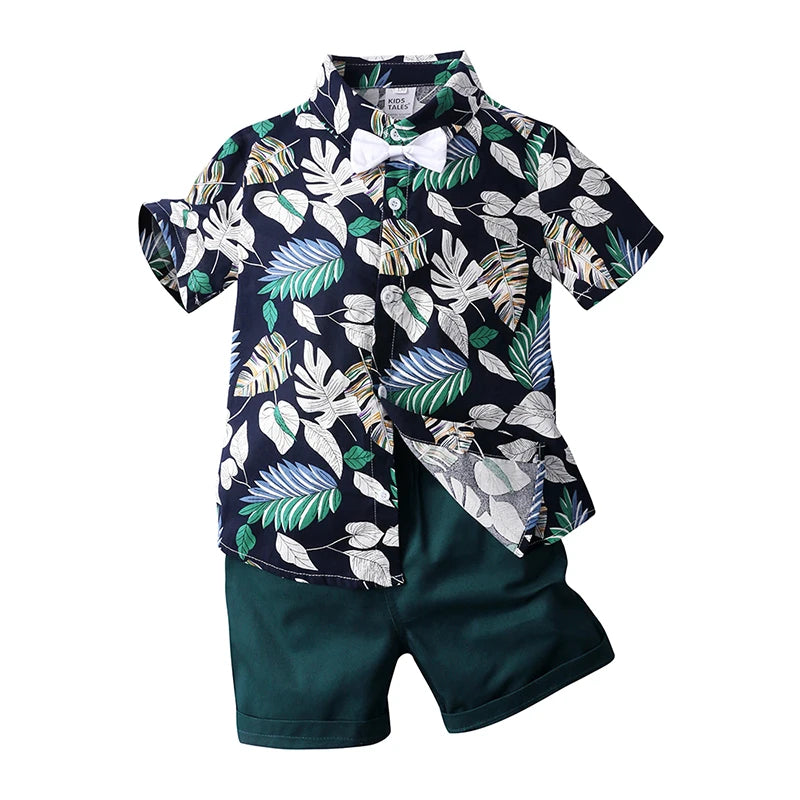 Toddler Boy Floral Bowtie Shirt + Shorts Gentleman Clothing Set