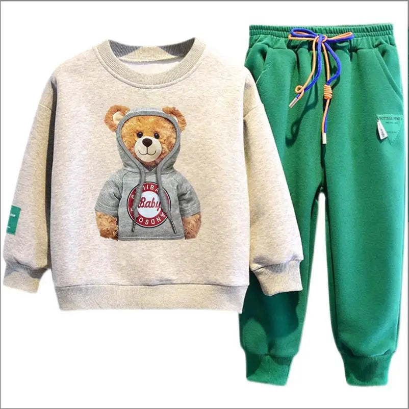Kids Bear Embroidery Warm 2-Piece Clothing Set for Spring Autumn