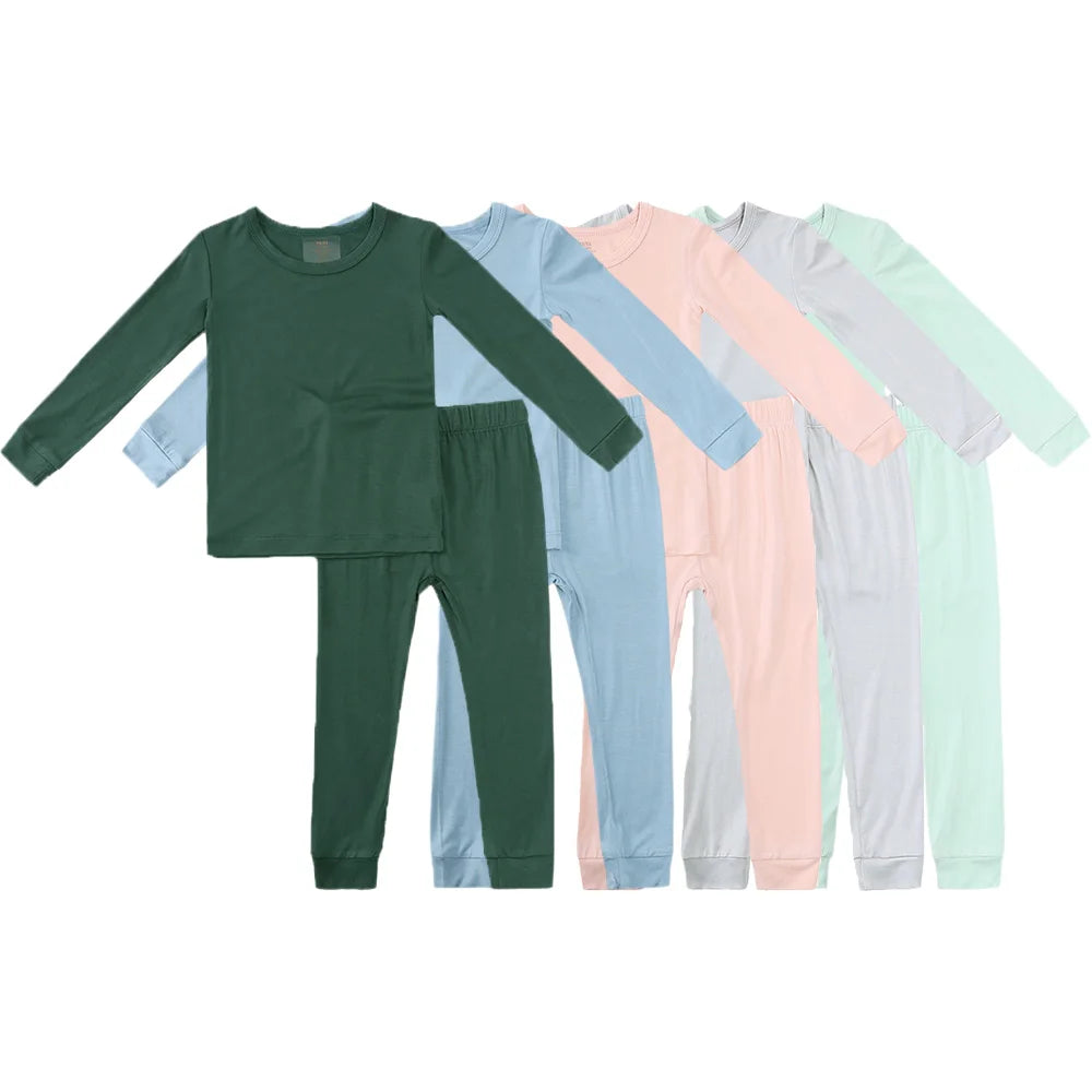 Solid Pattern Bamboo Fiber Pajamas Sets For Baby/Kids childrensterritory