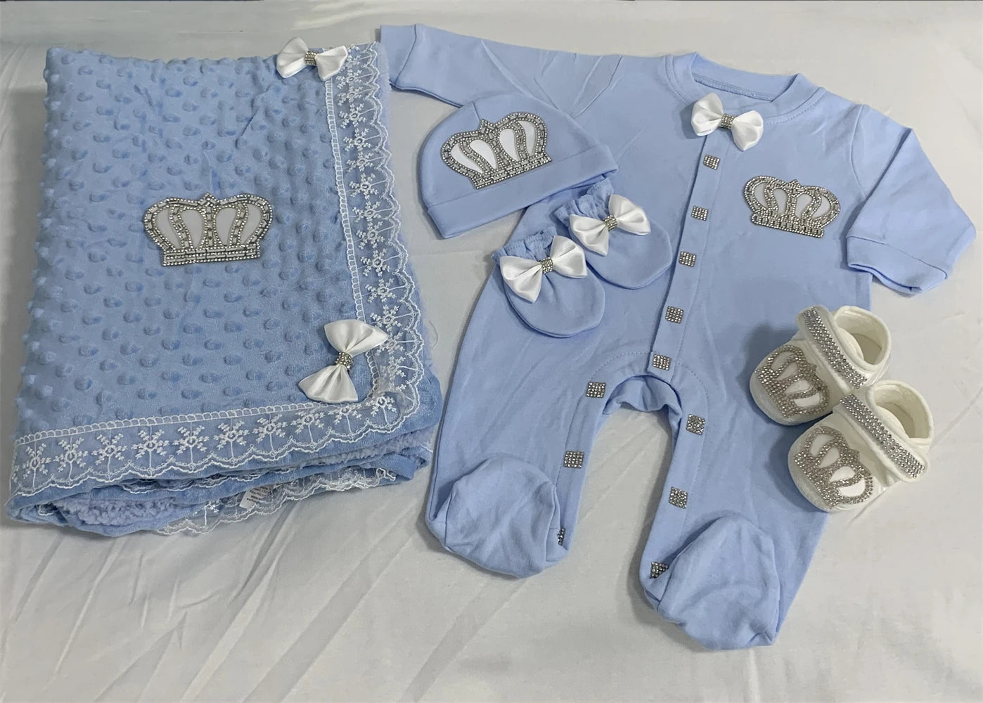 5pcs Sequin Bling Crown Design Baby Girl Welcome Home Outfits childrensterritory