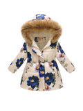 Kids Girls Cotton-Padded Flower Print and Fleece Hooded Jackets childrensterritory