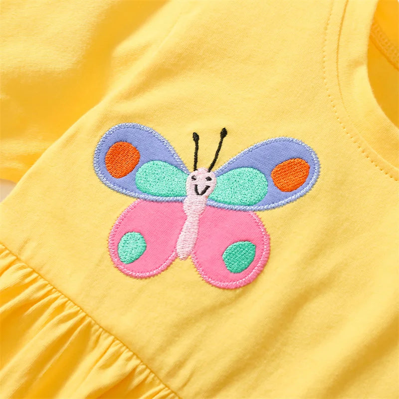 Butterfly and Rainbow Design Short Sleeve Party Frocks for Girls childrensterritory