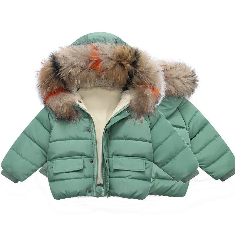 Kids' Long-Sleeved Fur Collar Design Warm Jackets