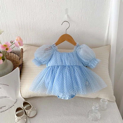 Baby Girl Dots Print Princess Tulle Romper Dresses for Summer