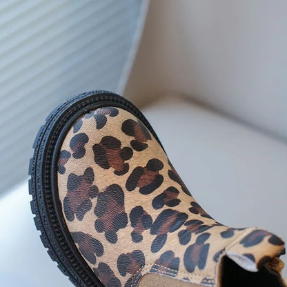 Leopard Print Anti Slip Children PU Zip Ankle Shoes childrensterritory