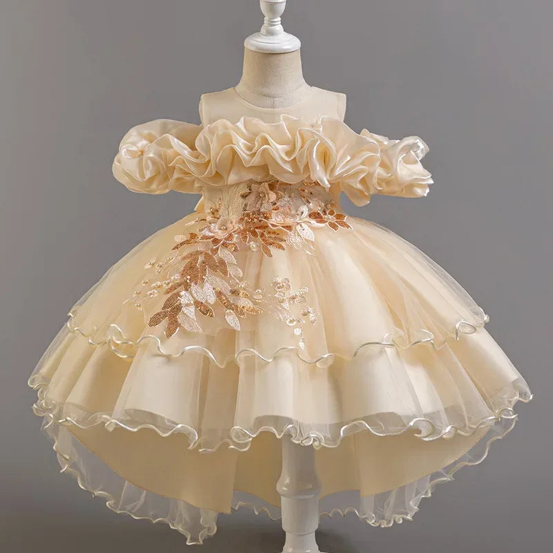 Beaded Sequined First Birthday Party Dresses for Baby Girls