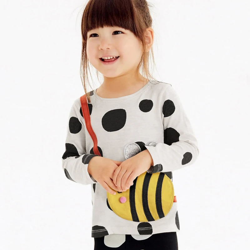 Girls Long Sleeve Bee Appliques Cotton Top childrensterritory