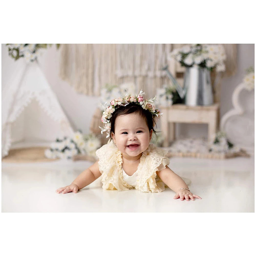 White Tent Tassels Flowers Backdrop Prop for Baby Birthday childrensterritory