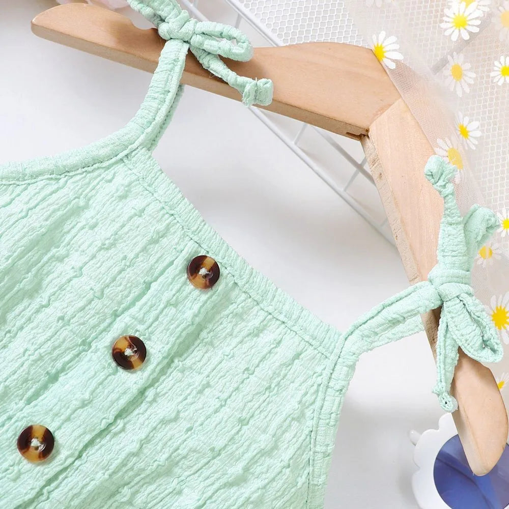 Small Daisy Print Baby Girl Sleeveless Mesh Romper Dress