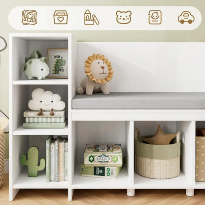 Bookshelf for Kids with Six Storage Cubbies and a Seat Cushion