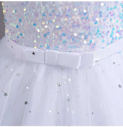 Kids Girls Sequins Design Fluffy Princess Party Trailing Dresses