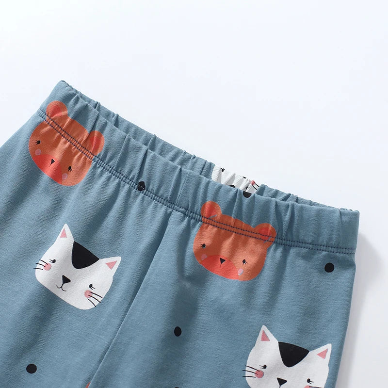Kids Girls Lovely Cartoon Cat Print T-Shirts + Pants Clothing Sets childrensterritory