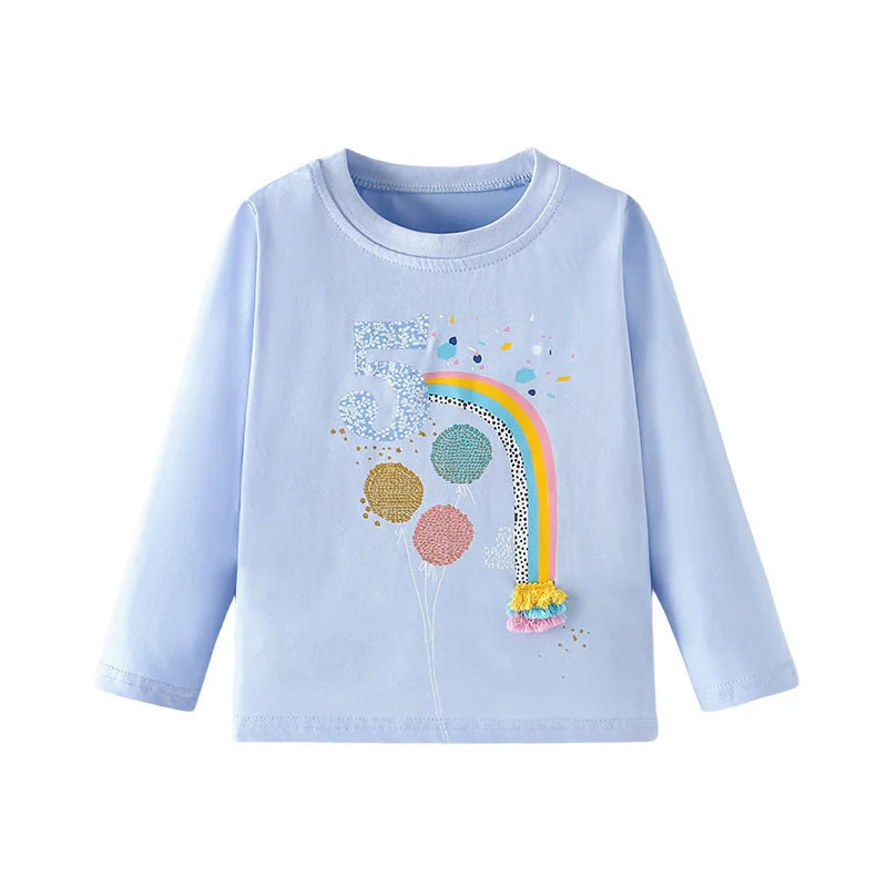 Girls' Long-Sleeved Cartoon Print Casual Tops