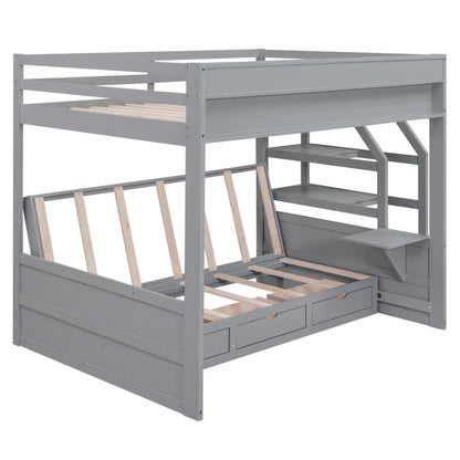 Full Size Convertible Wooden Bunk Bed with Storage Staircase childrensterritory