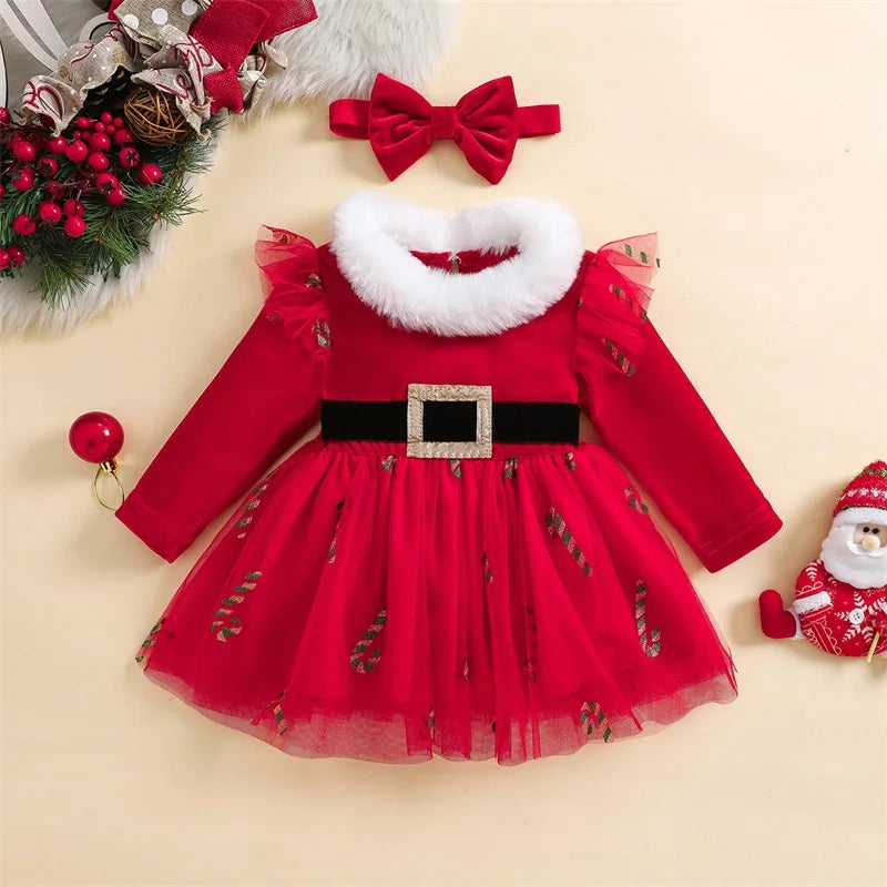 Baby Girls Christmas 2 Piece Dress &amp; Bow Headband