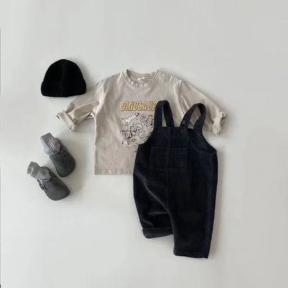 Solid Corduroy Suspender Rompers for Baby Boys and Girls childrensterritory