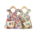Baby Girls' Fashionable Floral Cotton Dress with Crossbody Bag