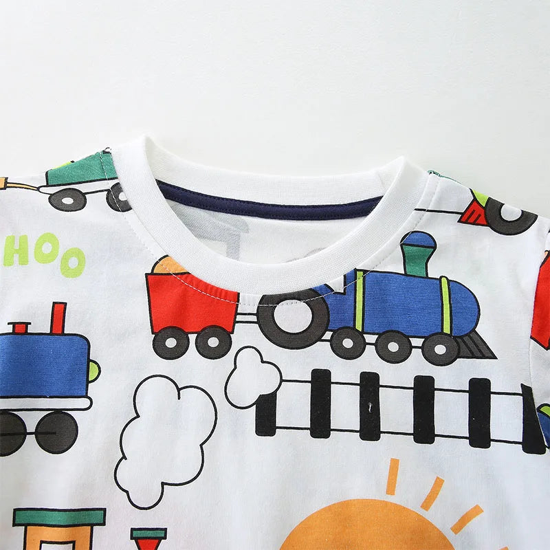 Boys Train Cartoon Print Casual Summer T-shirt childrensterritory