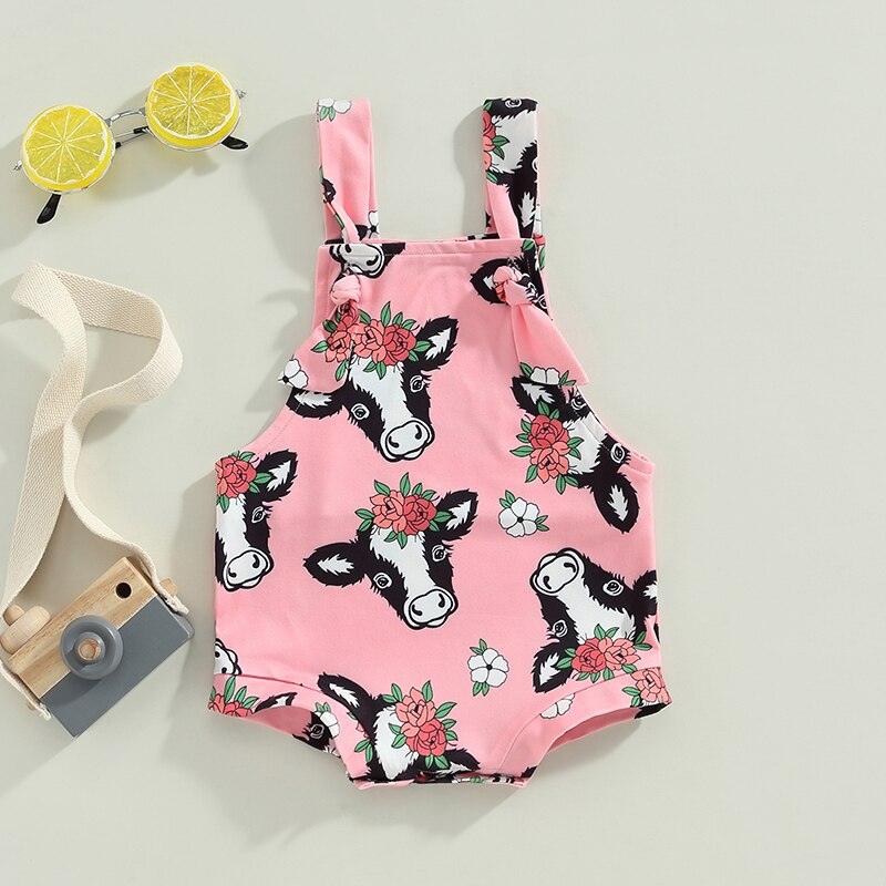 Baby Girl Cow Printed Crew Neck Summer Bodysuit childrensterritory