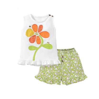 Kids Girls Flower Print Top and Shorts Set for Summer childrensterritory